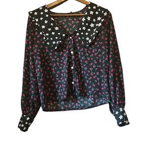 Nasty Gal Contrast Collar Floral Print Shirt size 8